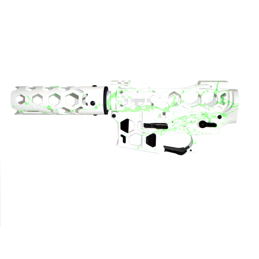 Monk Customs Neo3 Receiver + Handguard -  White/Green Splatter